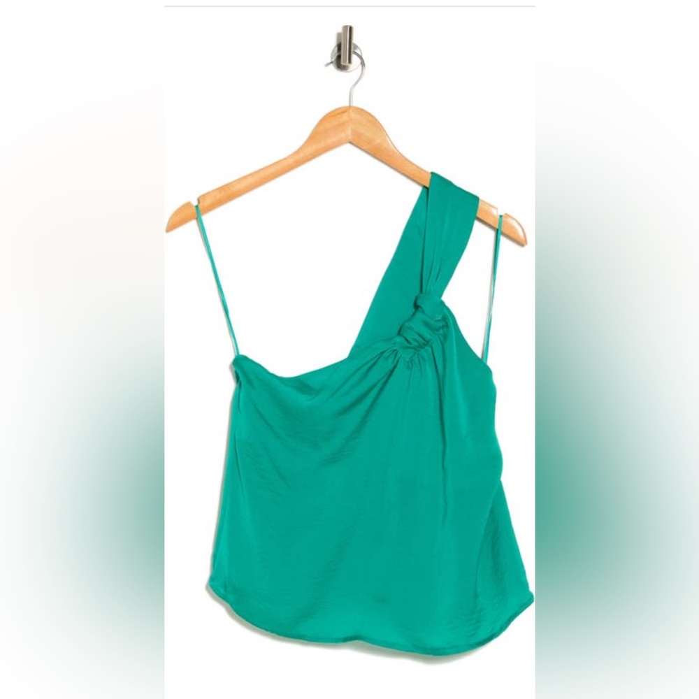 Lush Emerald Green One Shoulder Satin Blouse NWT Small Ruched Party Top